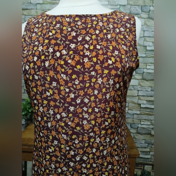 New York & Company Floral Midi Dress Brown Orange Floral Mix Size 10 - Picture 4 of 4